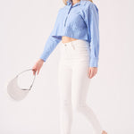 Ceci High Rise Cotton Denim Skinny Jeans - White - JMOJO - Women's Skinny Jeans