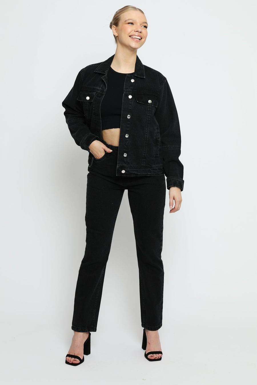 Char Denim Trucker Jacket – Black Wash - JMOJO - Women's Denim Jackets