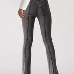 Back view of women's grey bootcut jeans featuring a clean pocketless design