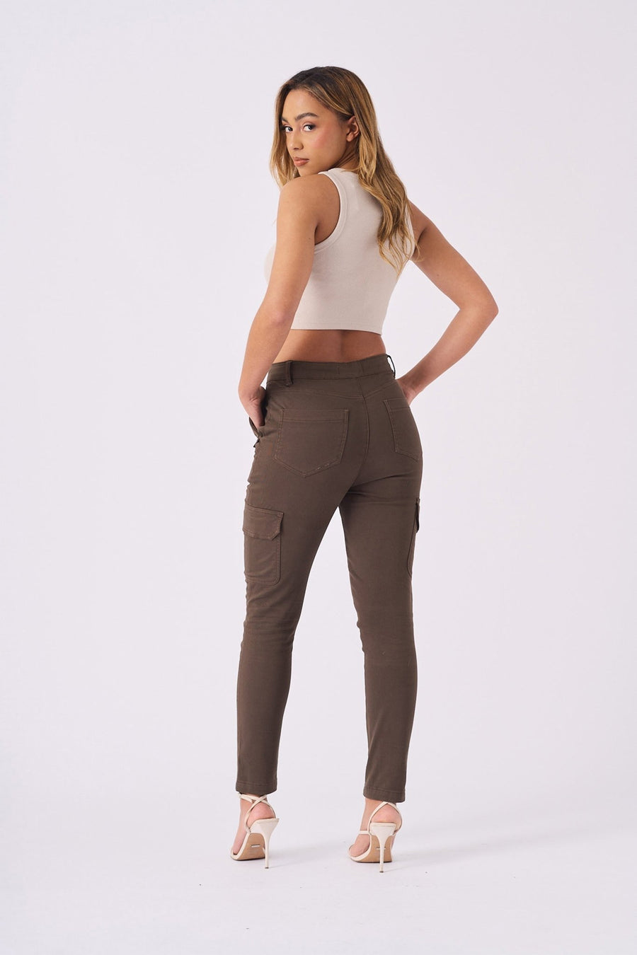 Cierra High Rise Skinny Cargo Jeans - Brown - JMOJO - Women's Skinny Cargo Jeans