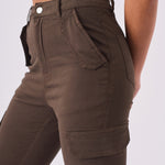Cierra High Rise Skinny Cargo Jeans - Brown - JMOJO - Women's Skinny Cargo Jeans
