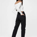 Full back view of Classic Black Wash Straight Jeans Women