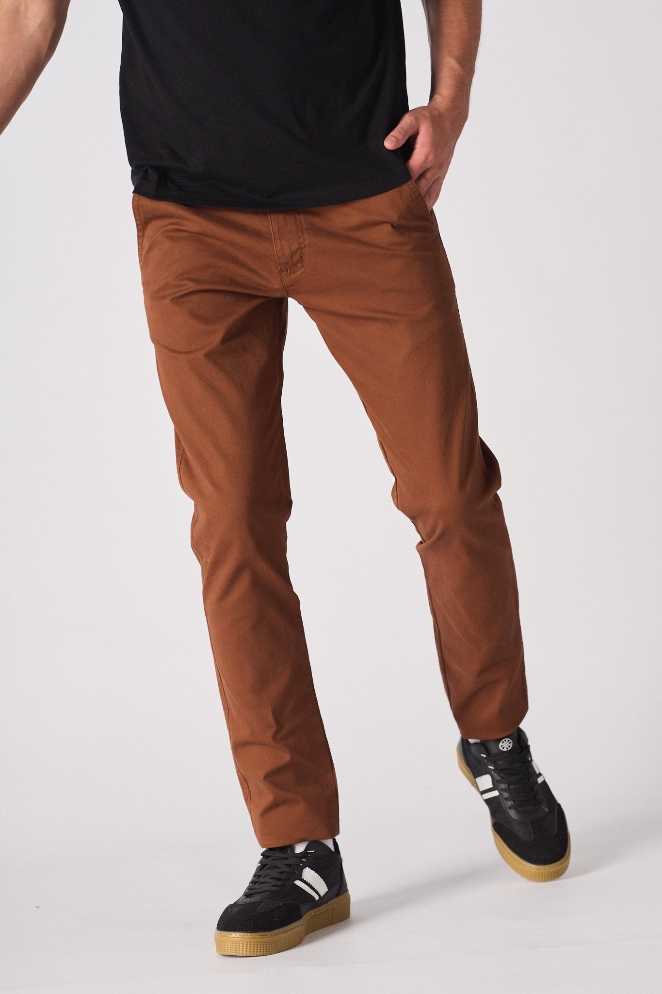 CORBIN Stretch Slim Fit Chino Pants - Rust Brown - JMOJO - Men's Chino Trousers