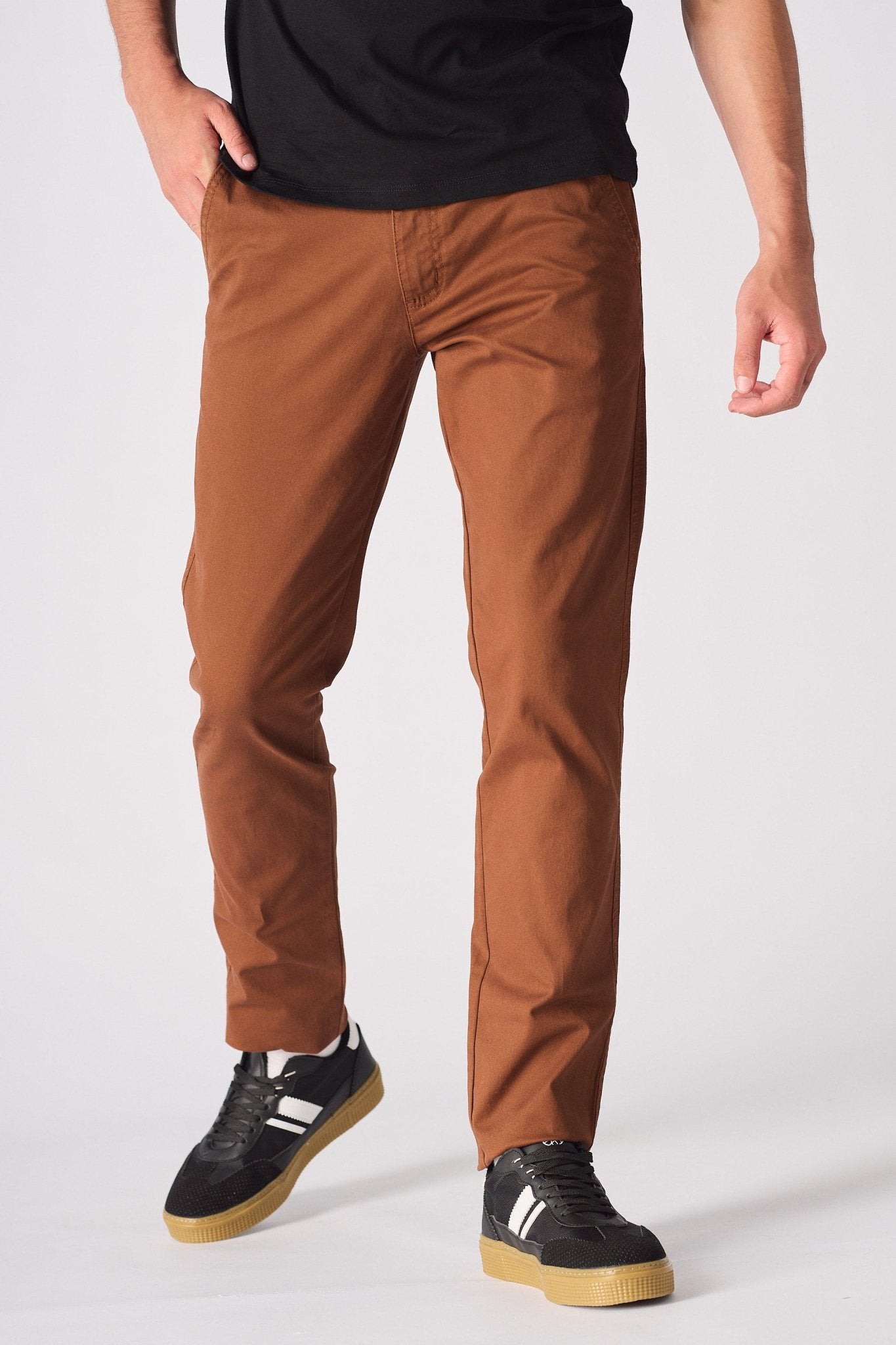 CORBIN Stretch Slim Fit Chino Pants - Rust Brown - JMOJO - Men's Chino Trousers