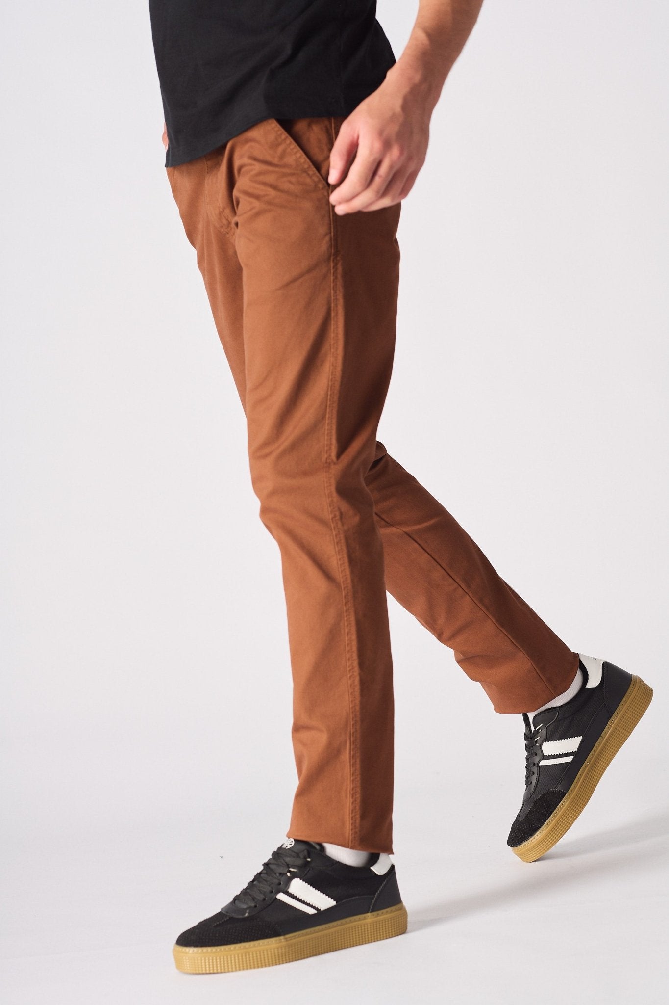 CORBIN Stretch Slim Fit Chino Pants - Rust Brown - JMOJO - Men's Chino Trousers