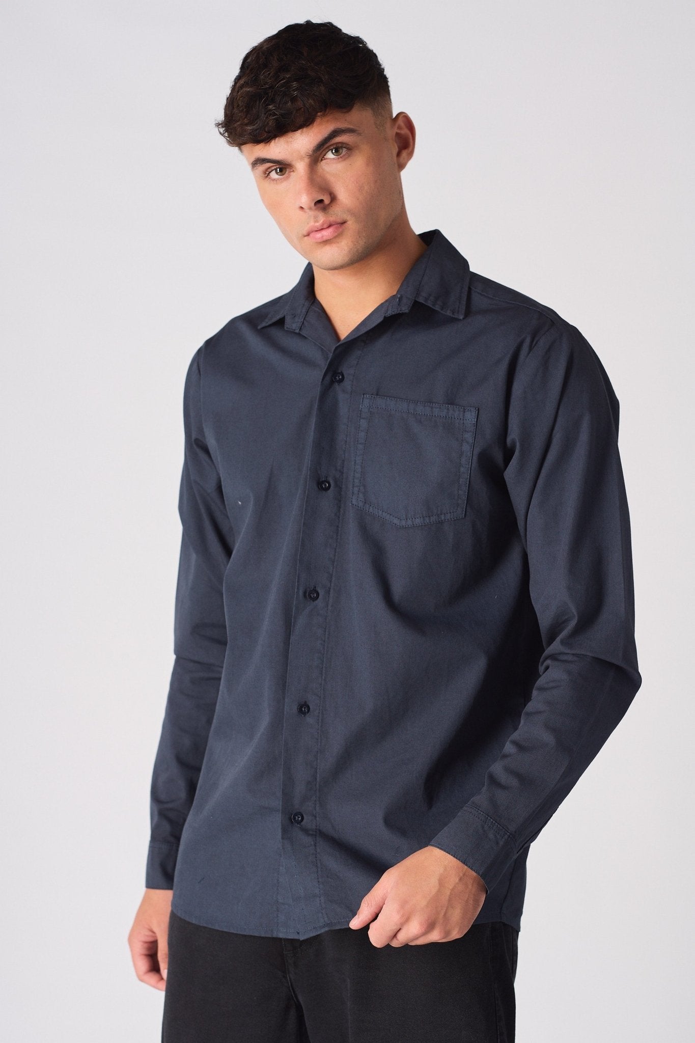 COTTON SHIRT - NAVY BLUE - JMOJO - Men's cotton shirts