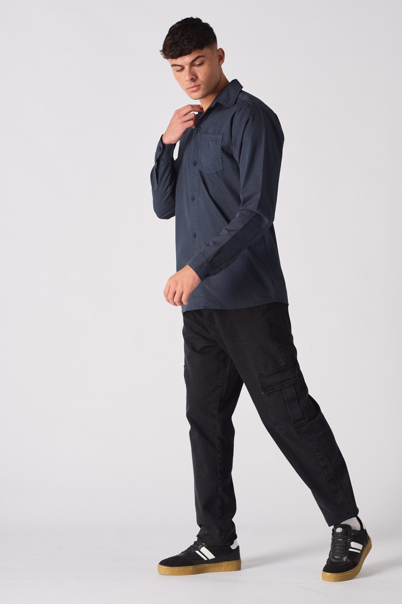 COTTON SHIRT - NAVY BLUE - JMOJO - Men's cotton shirts