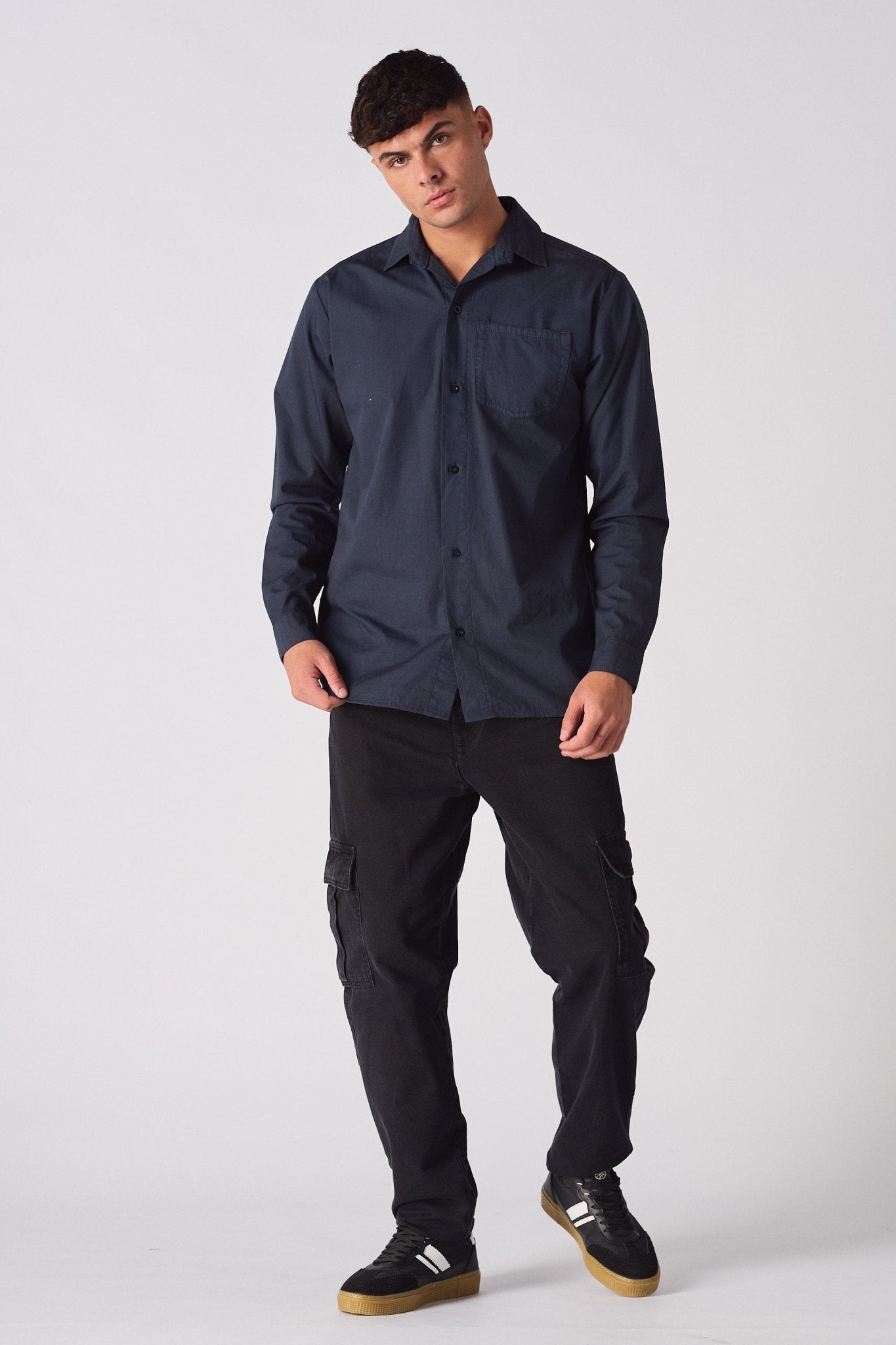 COTTON SHIRT - NAVY BLUE - JMOJO - Men's cotton shirts