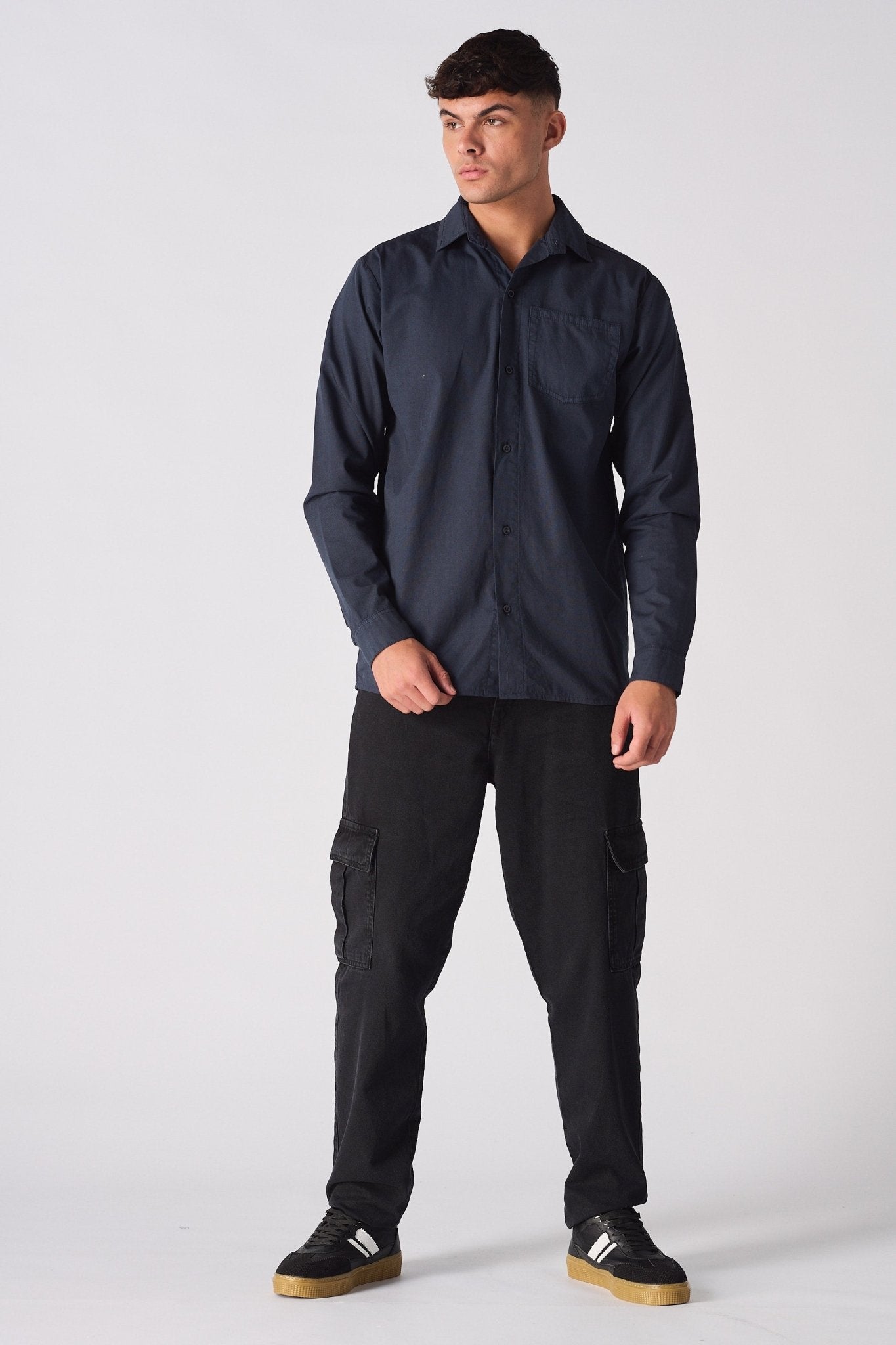COTTON SHIRT - NAVY BLUE - JMOJO - Men's cotton shirts