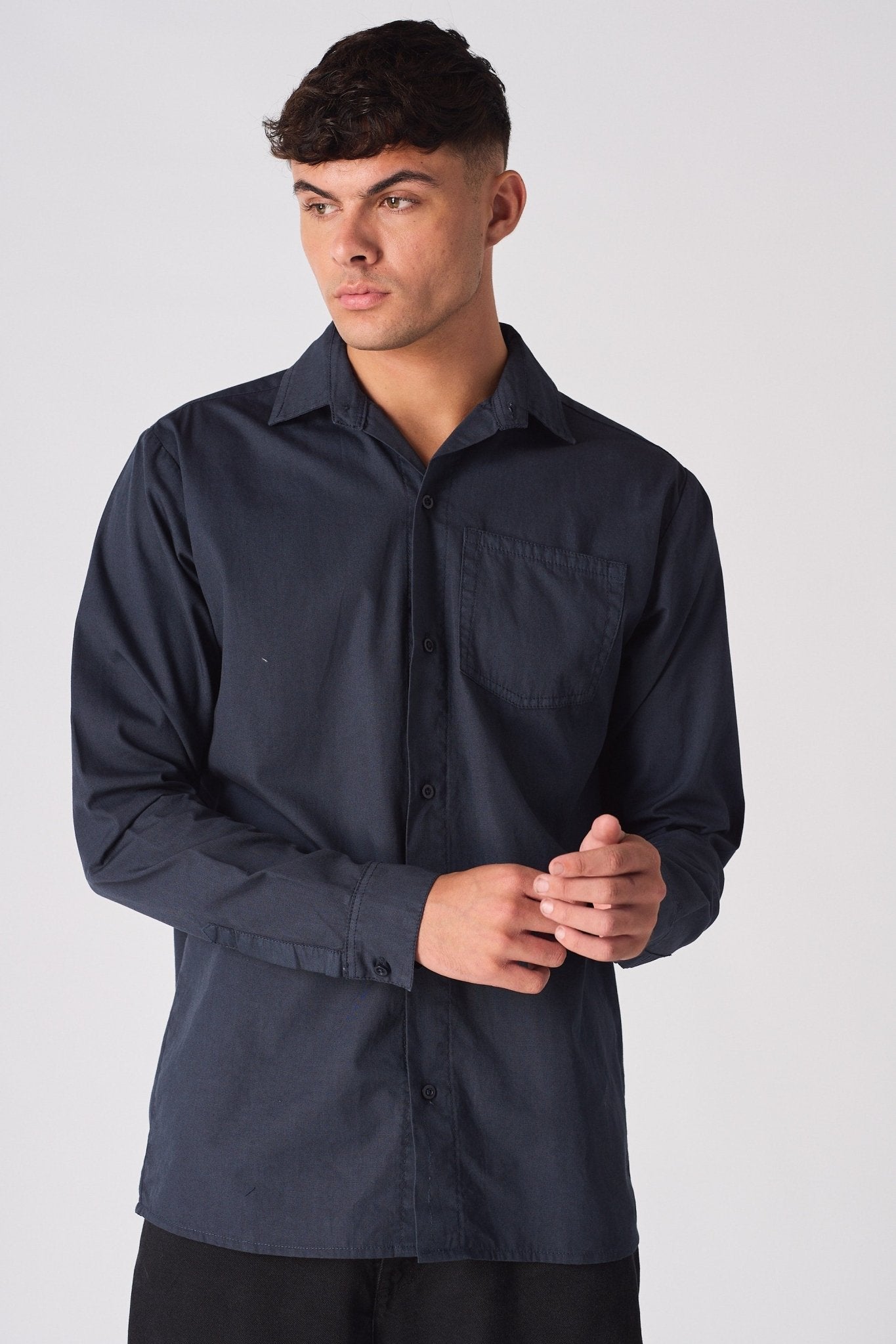 COTTON SHIRT - NAVY BLUE - JMOJO - Men's cotton shirts
