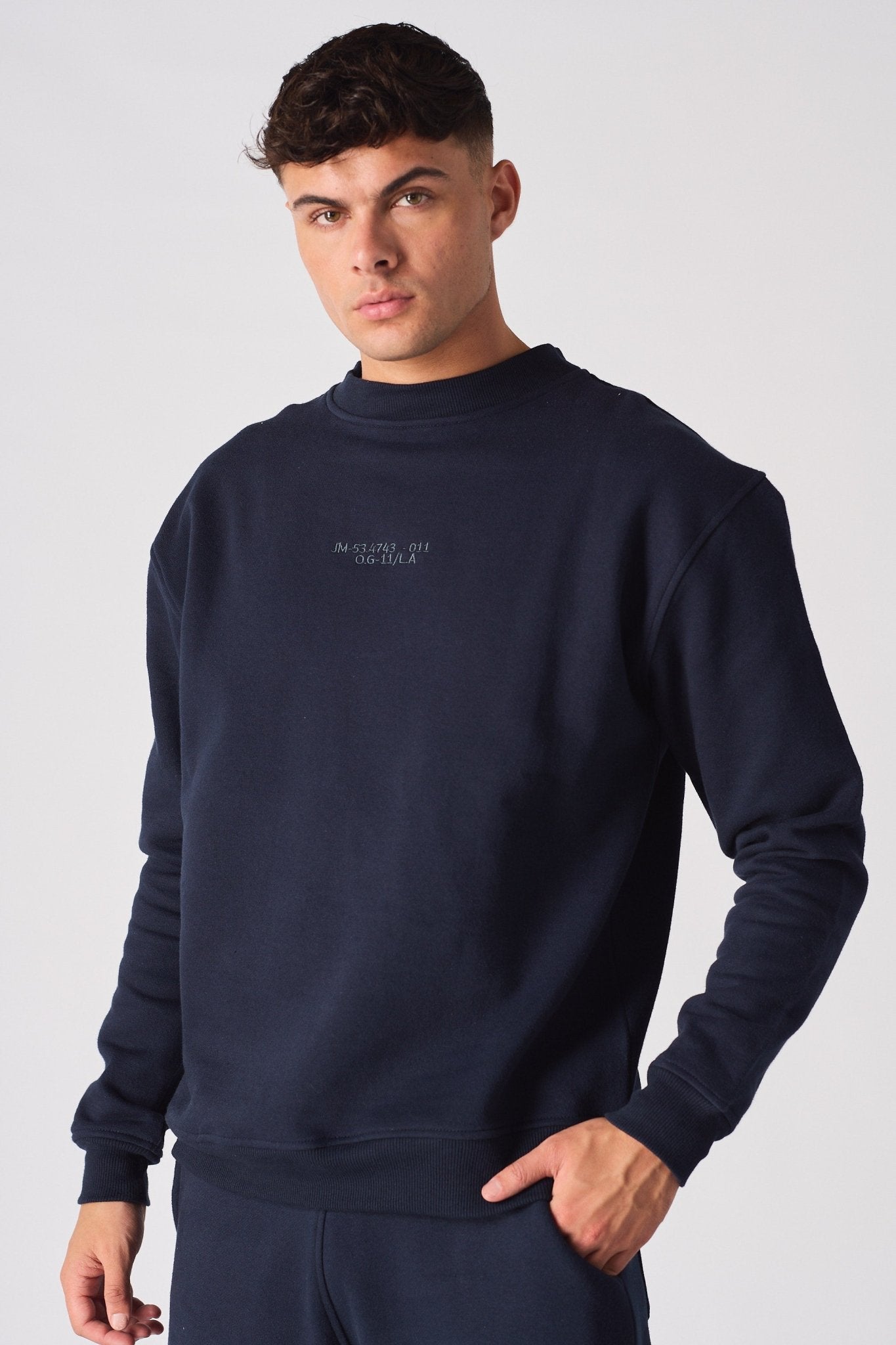 CREW NECK SWEATSHIRT - NAVY BLUE - JMOJO - Men's Sweatshirts