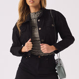 CROPPED DENIM JACKET - BLACK - JMOJO - Women's Cropped Denim Jackets