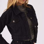 CROPPED DENIM JACKET - BLACK - JMOJO - Women's Cropped Denim Jackets