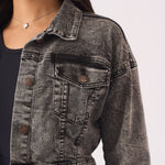 CROPPED DENIM JACKET - BLACK - JMOJO - Women's Cropped Denim Jackets
