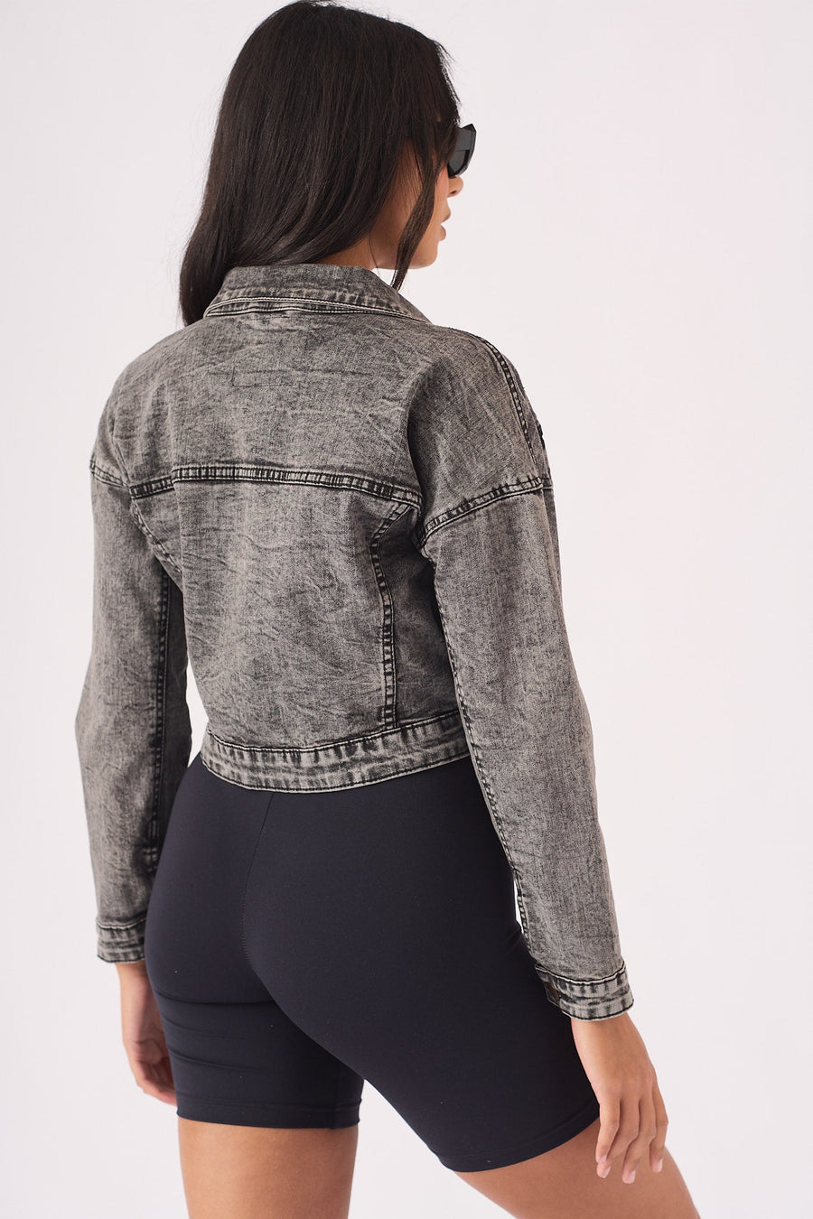CROPPED DENIM JACKET - BLACK - JMOJO - Women's Cropped Denim Jackets