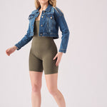 CROPPED DENIM JACKET - MID BLUE - JMOJO - Women's Cropped Denim Jackets