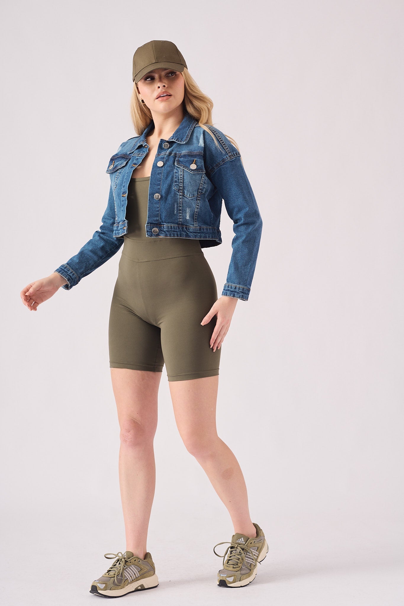 CROPPED DENIM JACKET - MID BLUE - JMOJO - Women's Cropped Denim Jackets