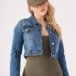 CROPPED DENIM JACKET - MID BLUE - JMOJO - Women's Cropped Denim Jackets