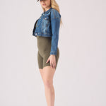 CROPPED DENIM JACKET - MID BLUE - JMOJO - Women's Cropped Denim Jackets