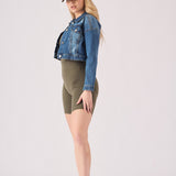 CROPPED DENIM JACKET - MID BLUE - JMOJO - Women's Cropped Denim Jackets