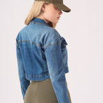 CROPPED DENIM JACKET - MID BLUE - JMOJO - Women's Cropped Denim Jackets