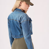 CROPPED DENIM JACKET - MID BLUE - JMOJO - Women's Cropped Denim Jackets