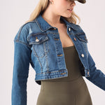 CROPPED DENIM JACKET - MID BLUE - JMOJO - Women's Cropped Denim Jackets