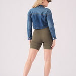 CROPPED DENIM JACKET - MID BLUE - JMOJO - Women's Cropped Denim Jackets