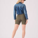 CROPPED DENIM JACKET - MID BLUE - JMOJO - Women's Cropped Denim Jackets