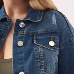 CROPPED DENIM JACKET - MID BLUE - JMOJO - Women's Cropped Denim Jackets