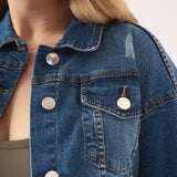 CROPPED DENIM JACKET - MID BLUE - JMOJO - Women's Cropped Denim Jackets