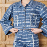 Isolde Tie Dye Cropped Wide Sleeve Denim Jacket - Blue