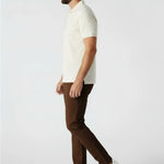 Side profile fit of dark brown chino pants for men