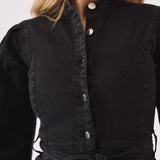 DENIM PUFF SLEEVE DRESS - BLACK - JMOJO - Women's Denim Dresses