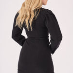 DENIM PUFF SLEEVE DRESS - BLACK - JMOJO - Women's Denim Dresses