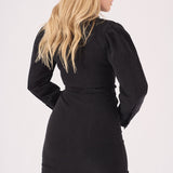 DENIM PUFF SLEEVE DRESS - BLACK - JMOJO - Women's Denim Dresses