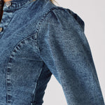 DENIM PUFF SLEEVE DRESS - BLUE - JMOJO - Women's Denim Dresses