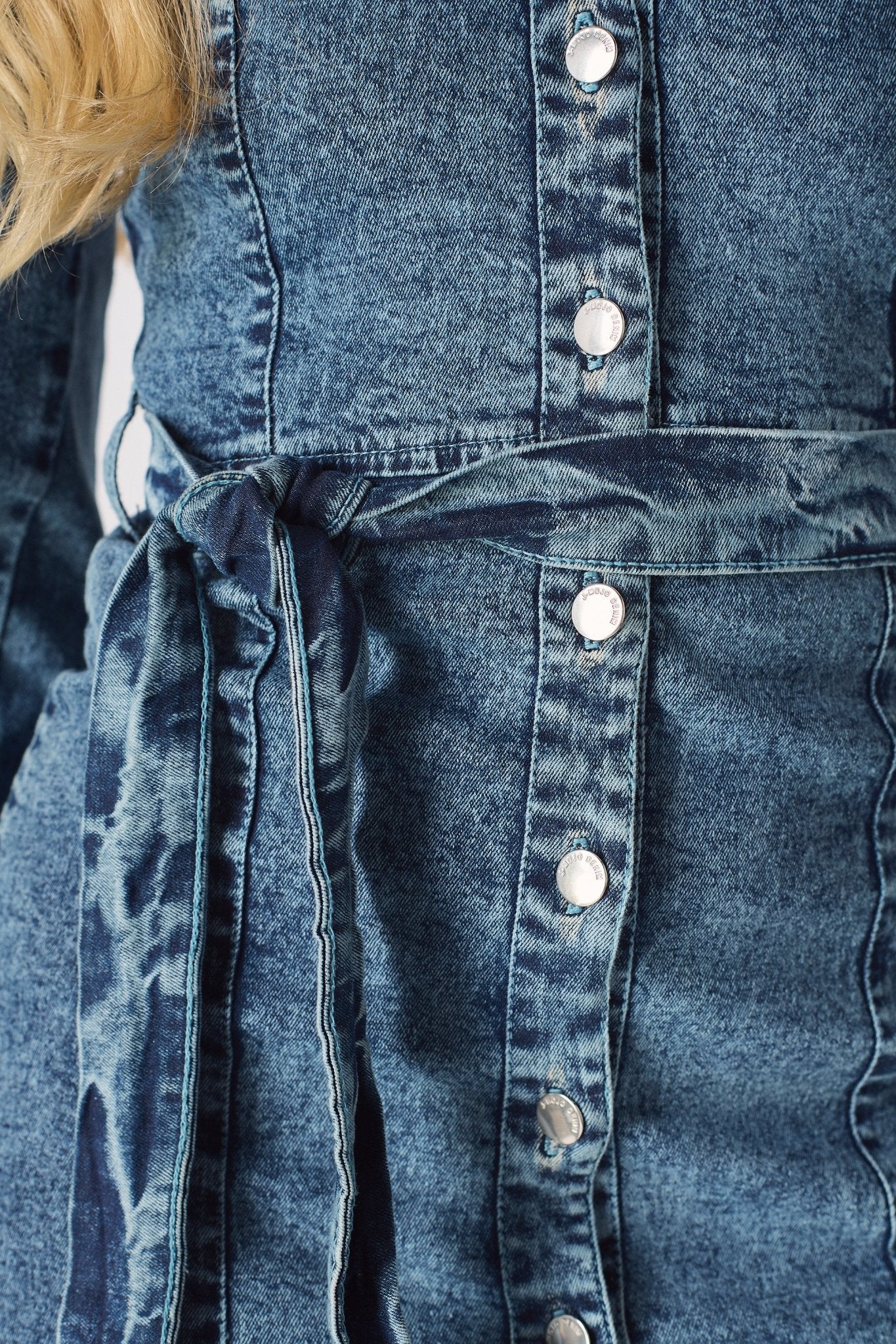 DENIM PUFF SLEEVE DRESS - BLUE - JMOJO - Women's Denim Dresses