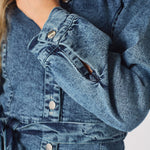 DENIM PUFF SLEEVE DRESS - BLUE - JMOJO - Women's Denim Dresses