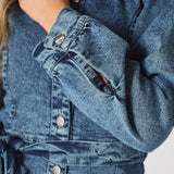 DENIM PUFF SLEEVE DRESS - BLUE - JMOJO - Women's Denim Dresses