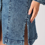 DENIM PUFF SLEEVE DRESS - BLUE - JMOJO - Women's Denim Dresses