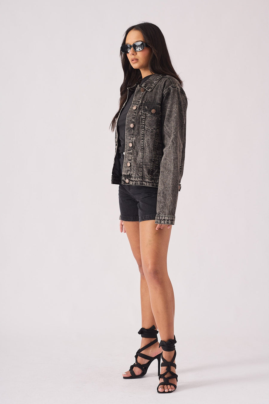 DENIM TRUCKER JACKET - BLACK - JMOJO - Women's Denim Jackets