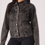 DENIM TRUCKER JACKET - BLACK - JMOJO - Women's Denim Jackets