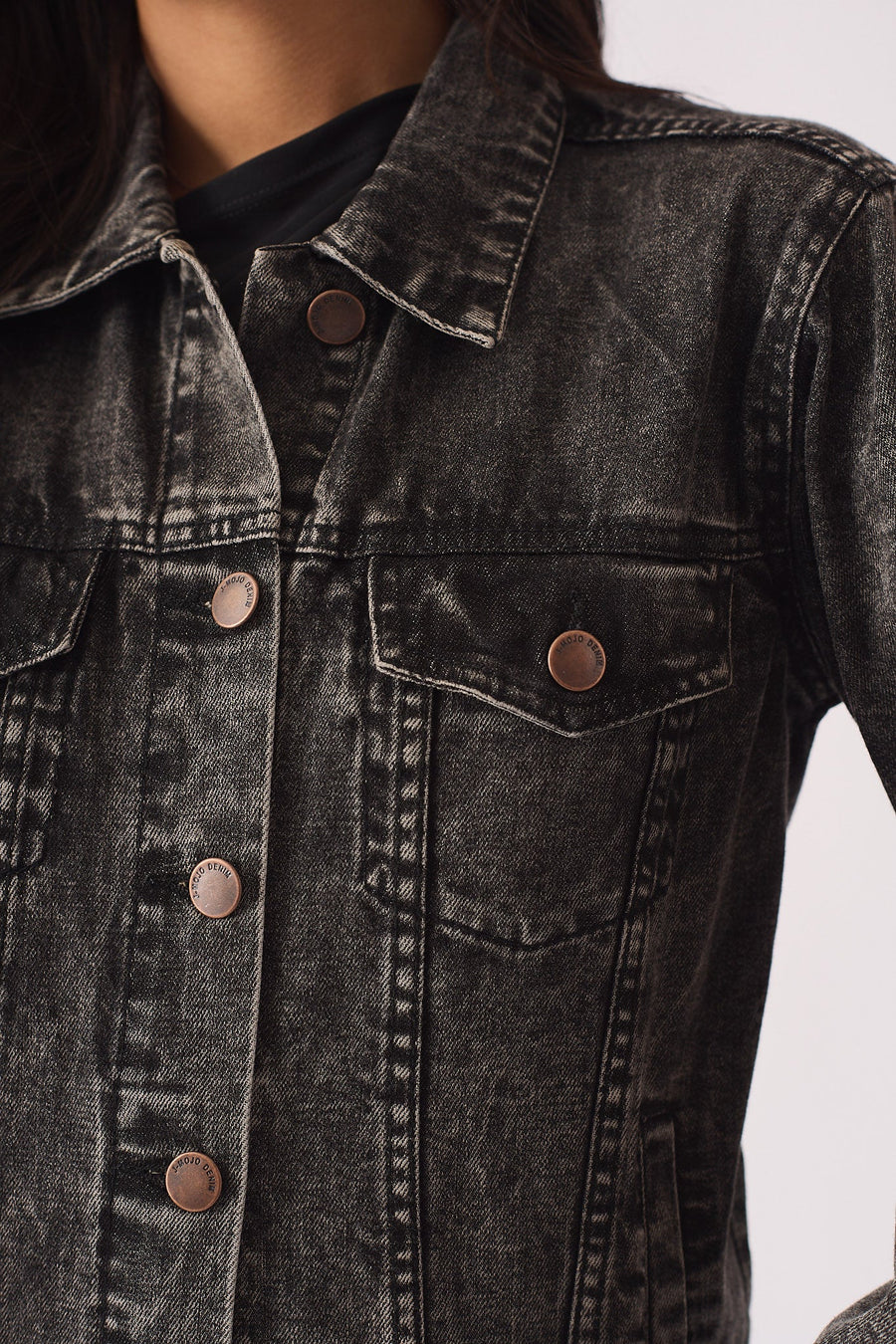 DENIM TRUCKER JACKET - BLACK - JMOJO - Women's Denim Jackets