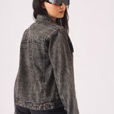 DENIM TRUCKER JACKET - BLACK - JMOJO - Women's Denim Jackets