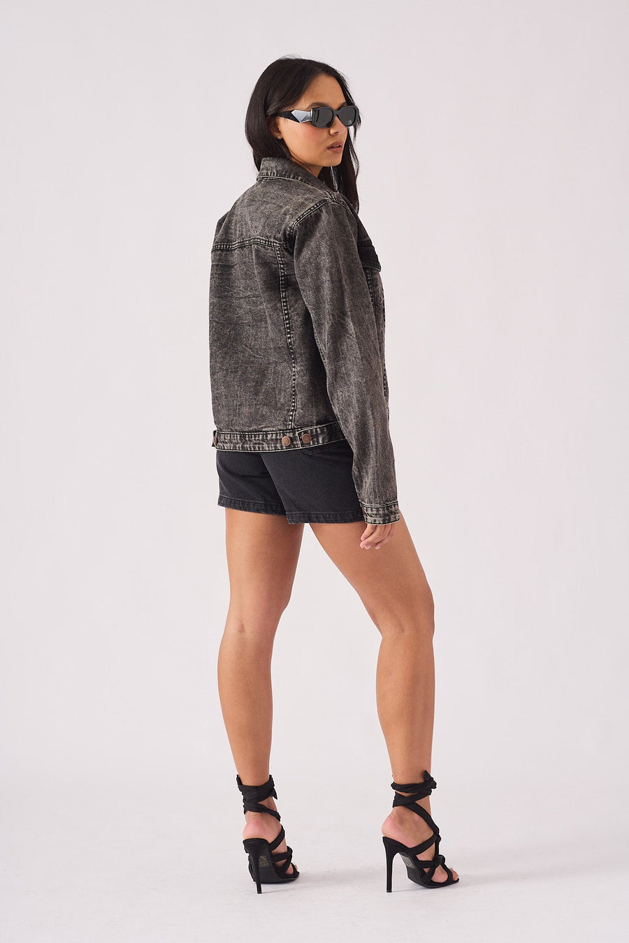 DENIM TRUCKER JACKET - BLACK - JMOJO - Women's Denim Jackets