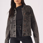DENIM TRUCKER JACKET - BLACK - JMOJO - Women's Denim Jackets