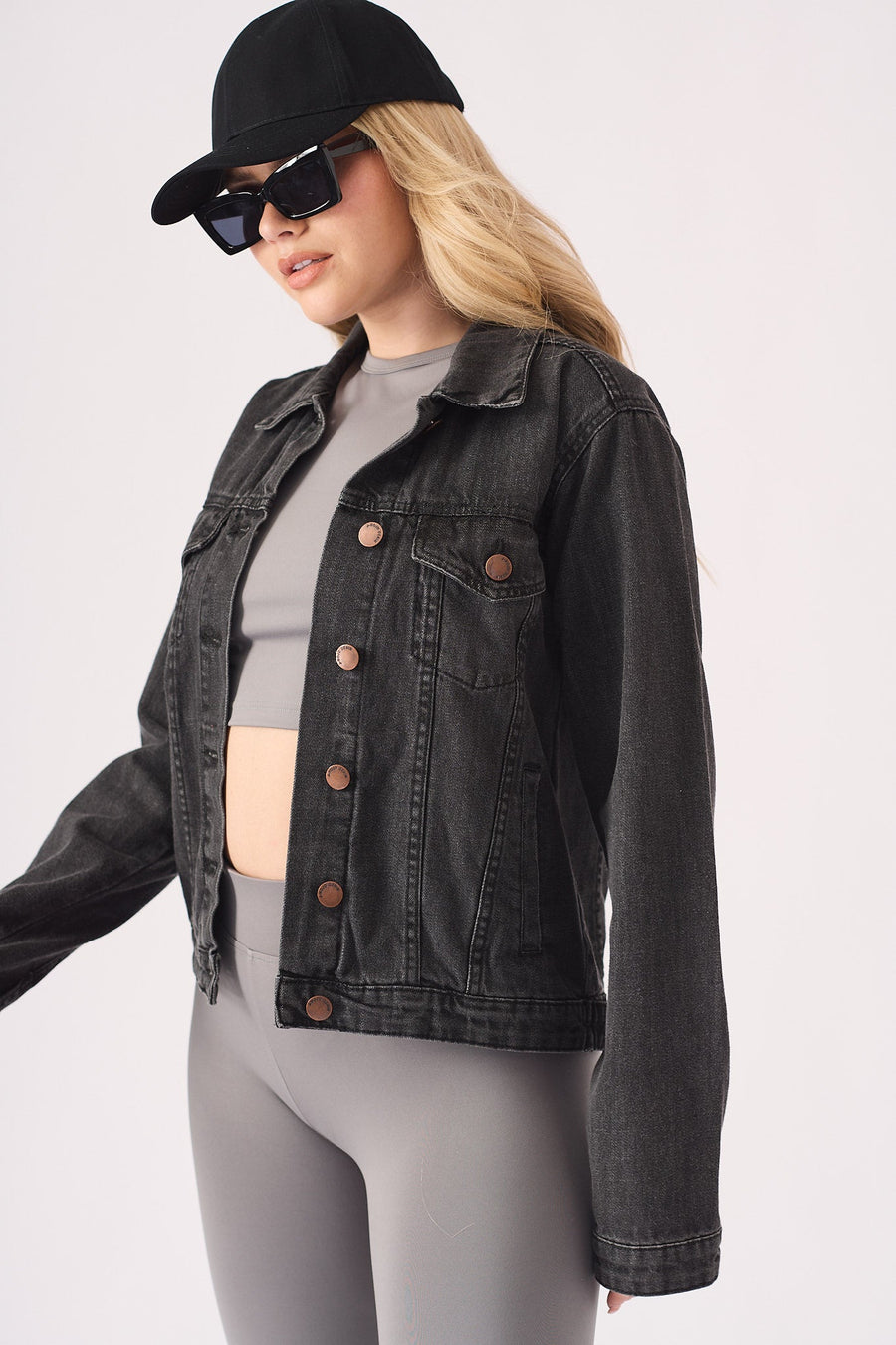 DENIM TRUCKER JACKET - BLACK WASH - JMOJO - Women's Denim Jackets