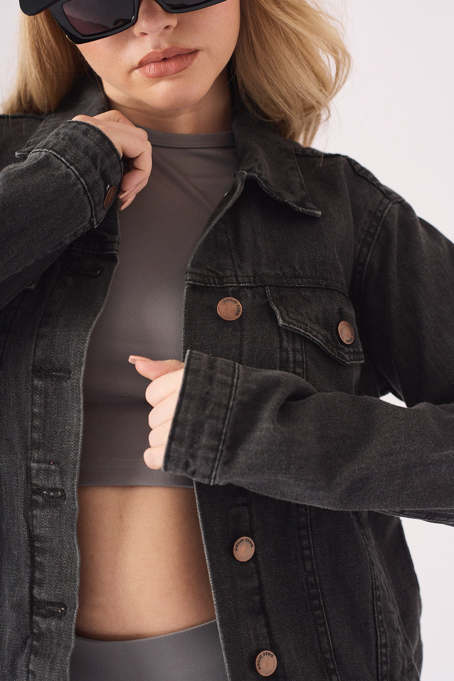 DENIM TRUCKER JACKET - BLACK WASH - JMOJO - Women's Denim Jackets