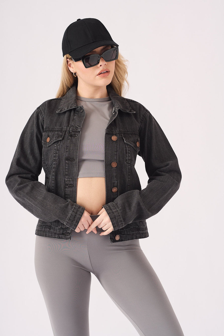 DENIM TRUCKER JACKET - BLACK WASH - JMOJO - Women's Denim Jackets
